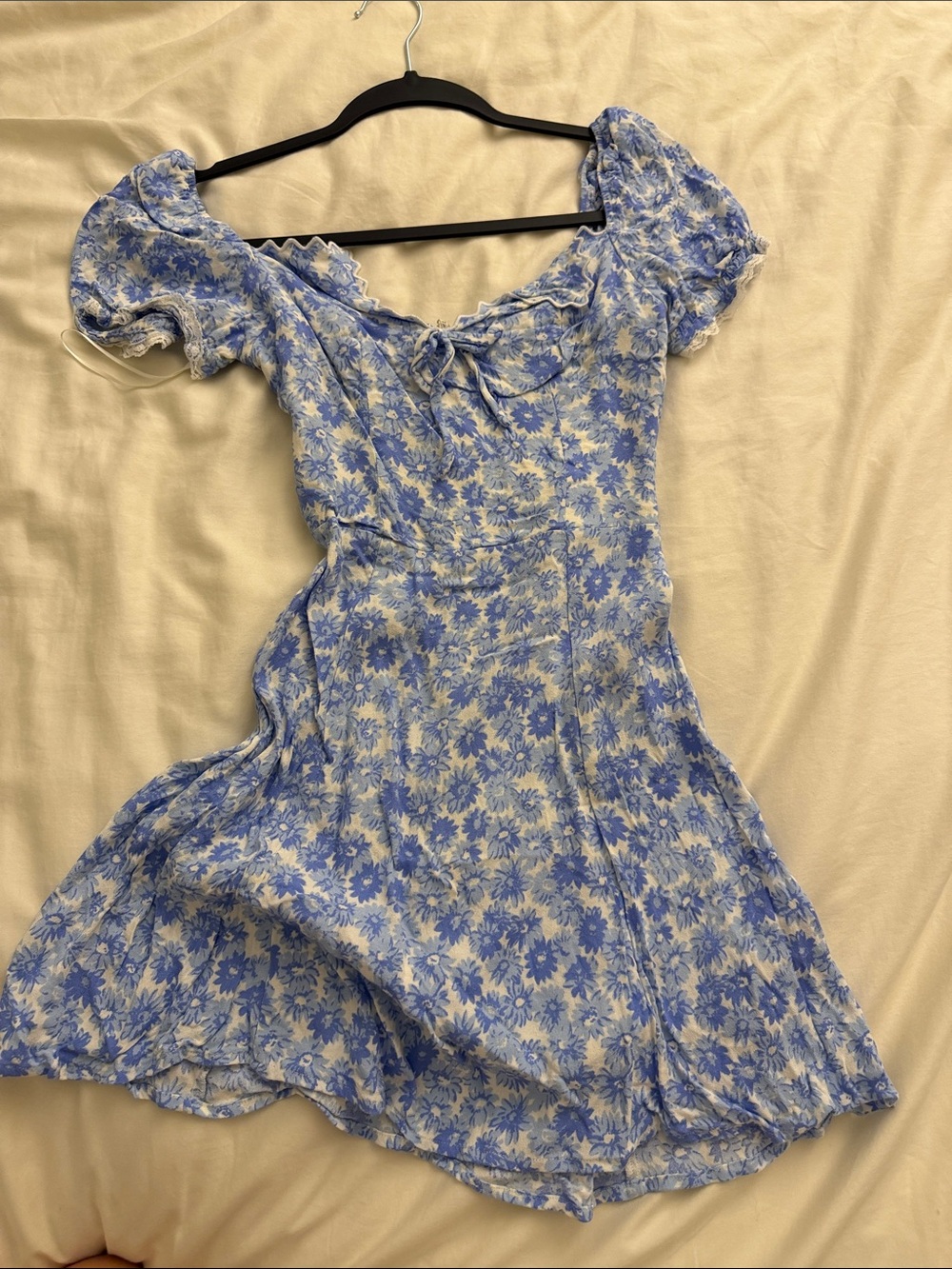 Reformation Blue Floral Puff-Sleeve Mini Suzette Dress
